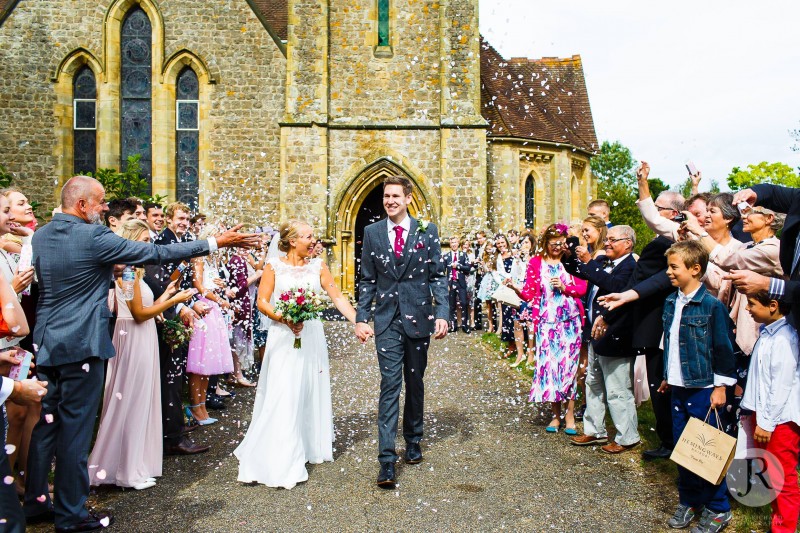 Confetti photo outside St John's Church Hildenborough.